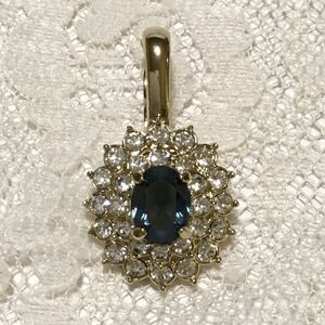 Blue Clear Rhinestone Pendant Gold Tone Lever Bale